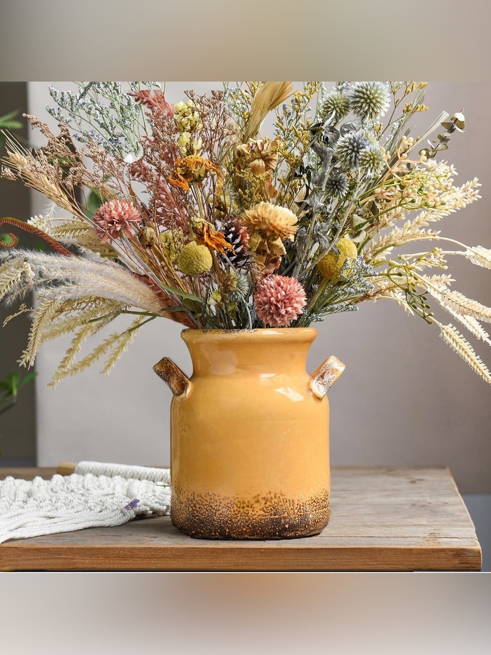 Ceramic Rustic Farmhouse Vase, Distressed Decorative Flower Vase for Home Decor